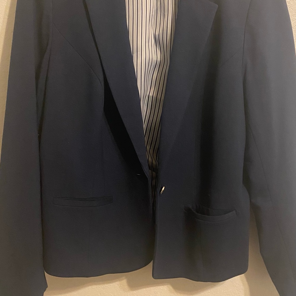 Lane Bryant Navy Stretch Blazer | Size 22 | Striped Lining | Classic Fit